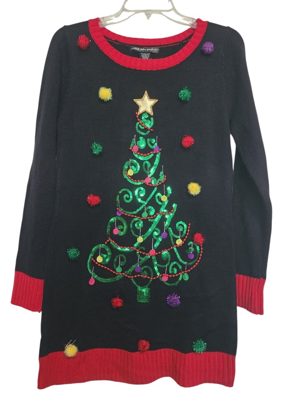 Black & Red Sequin Christmas Tree Sweater Dress SZ Small